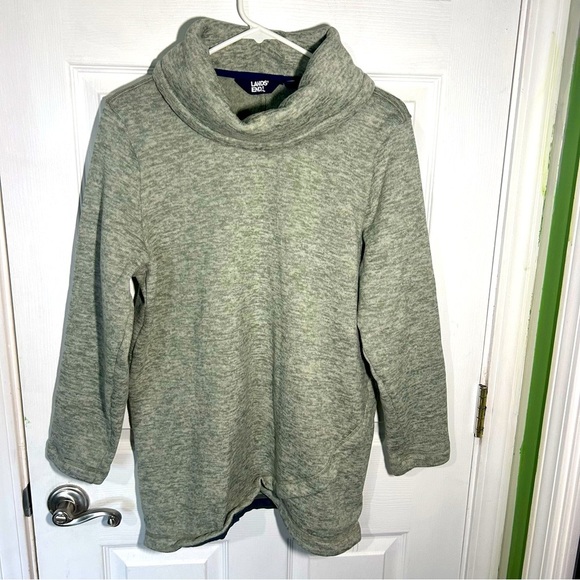Lands End Heathered Green Cowl Neck Fleece Pullover Sweater Size X-Large 18 - Picture 1 of 10